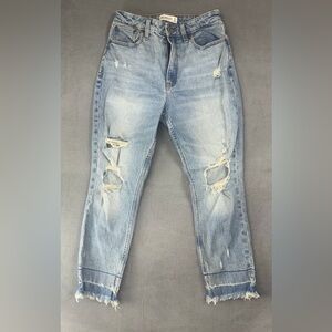 Abercrombie & Fitch The Mom High‎ Rise Jeans Size 27/4 Distressed Light Wash